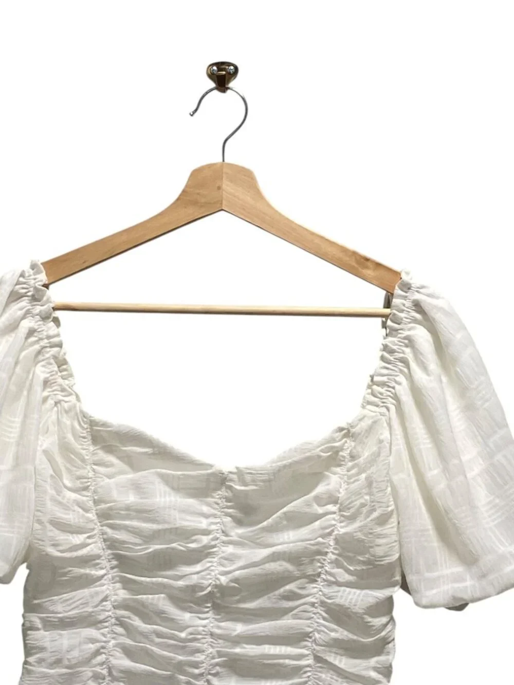 ASTR the Label Ruched Puff Sleeve Blouse White Size L Romantic Coquette Fairy